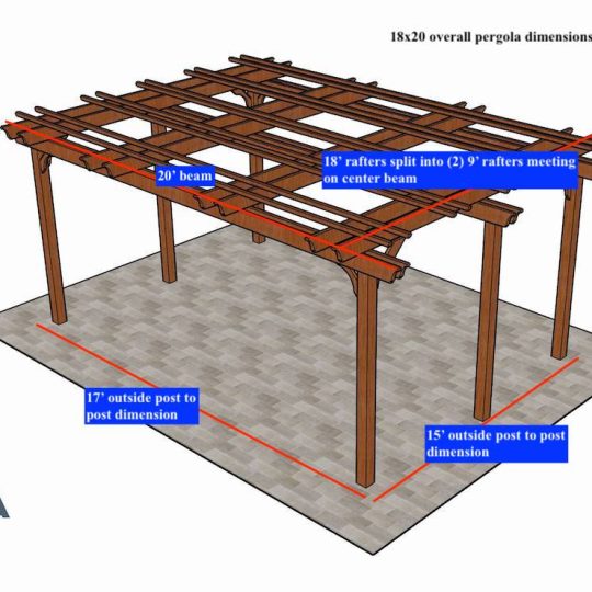 J Clemence 18'x20' Custom Freestanding Fedora with (6) posts, (3) beams and (8)  18' rafters cut into 9' rafters landing on a center beam and 10 top slats - Image 1