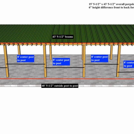Dwynne Belton 15' 5-1/2" x 43' 5-1/2" Custom Freestanding Big Kahuna Plus Roofed Pergola (12) posts pergola  *POSTS ON 8' CENTERS FOR BEAMS  ** Custom End Shapes 2" down and 45 degree angle - Image 1