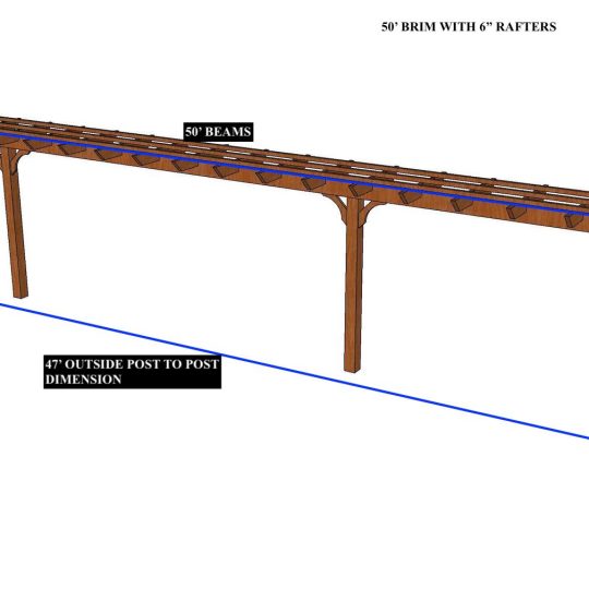WILSON 50' Custom Brim WITH (4) 6x6 POSTS (24) 6' 2X6 RAFTERS AND (5) ROWS OF TOP SLATS (15 TOTAL) - Image 1