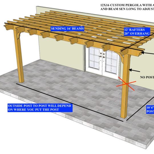 DANIEL KIRZNER Custom Freestanding Sombrero  (2) 16' BEAMS END SHAPE ONE SIDE ONLY NO HOLES, (1) 16' ledger board, 20" OVERHANG FOR THE RAFTERS, 15' TOP SLATS, NO ANGLE BRACES. (1) POST ONLY. - Image 1