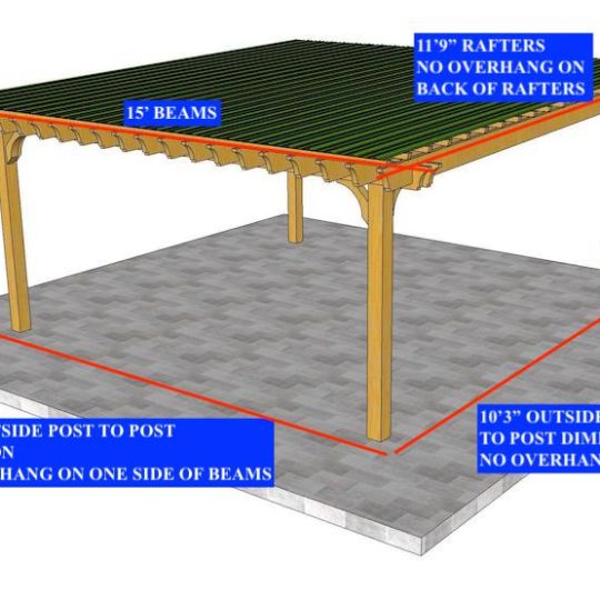 Erin Bell 11'9"x15'  Custom Freestanding Big Kahuna Plus with no overhang on back rafters and no overhang on one side of the beams - Image 1