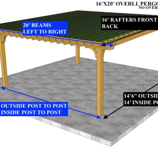 Sean Bailey 16'x20' Custom Free-standing Big Kahuna Plus No overhang on back rafters (No Roof) additional (12) 16' 2x2's square cut - Image 1