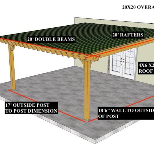 Jim Van Wieren 20'x20' Attached Custom Freestanding Big Kahuna PLUS-NO ROOF- (1) 20' 4x6 for roof mount ledger board, no notches in rafters. - Image 1