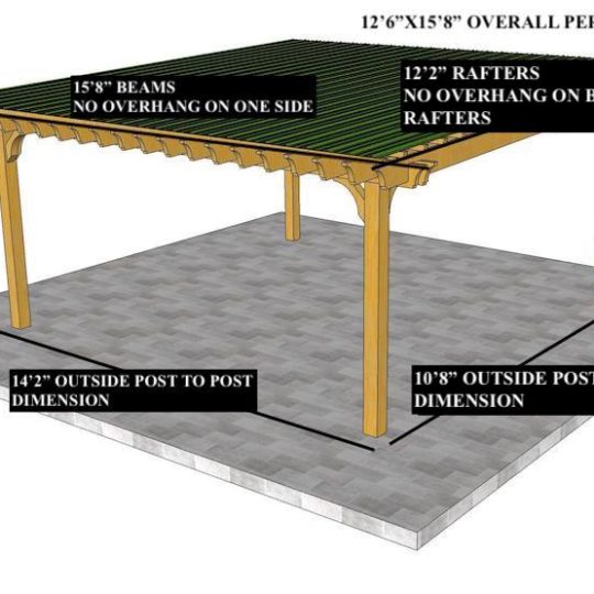 Erin Bell 12'2"x15'8"  Custom Freestanding Big Kahuna Plus with no overhang on back rafters and no overhang on one side of the beams - Image 1