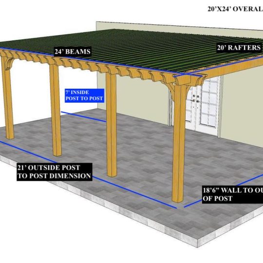 Natalia 20'x24' PINE BK Plus Custom Attached Big Kahuna PLUS (4) posts. 2 center posts inside post to post at 7'. NO ROOF - Image 1