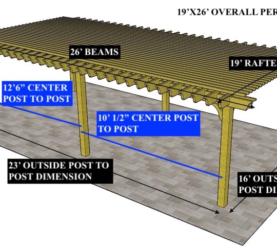 Chris 19'x26' Custom Freestanding Sombrero - Special center post placement. 12'6" and 10' 1/2" See sketch Rafters on 24" centers - Image 1